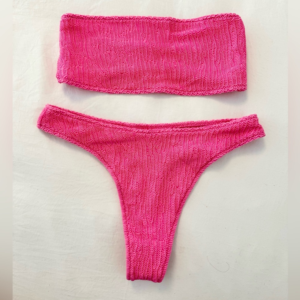 437 Pink Crinkle Bikini NWOT small